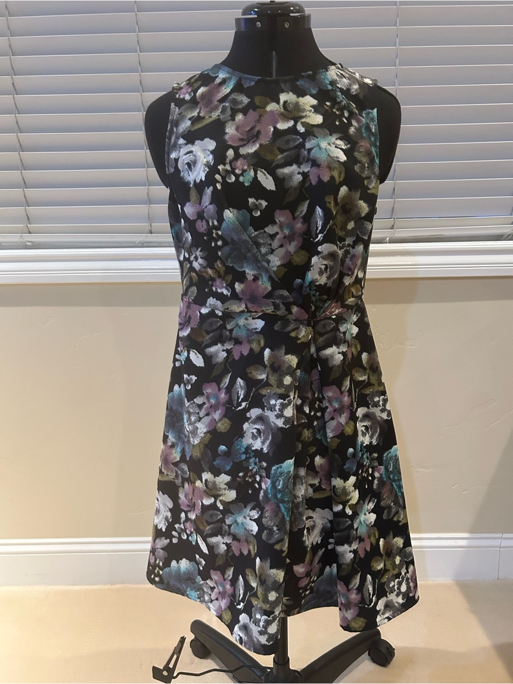 Floral Sleeveless Dress - Navy and Multicolor